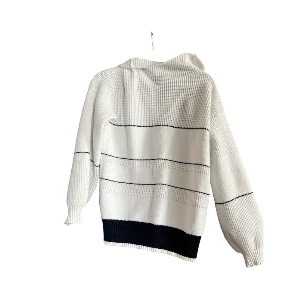 NWOT Commense Women's Striped Knit Sweater‎ Button Up Collar White Black Size S - Picture 3 of 5